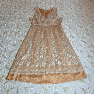 Odille by Anthropologie Summer Peach Sleeveless Dress w/Lace, Ribbon & Bowtie